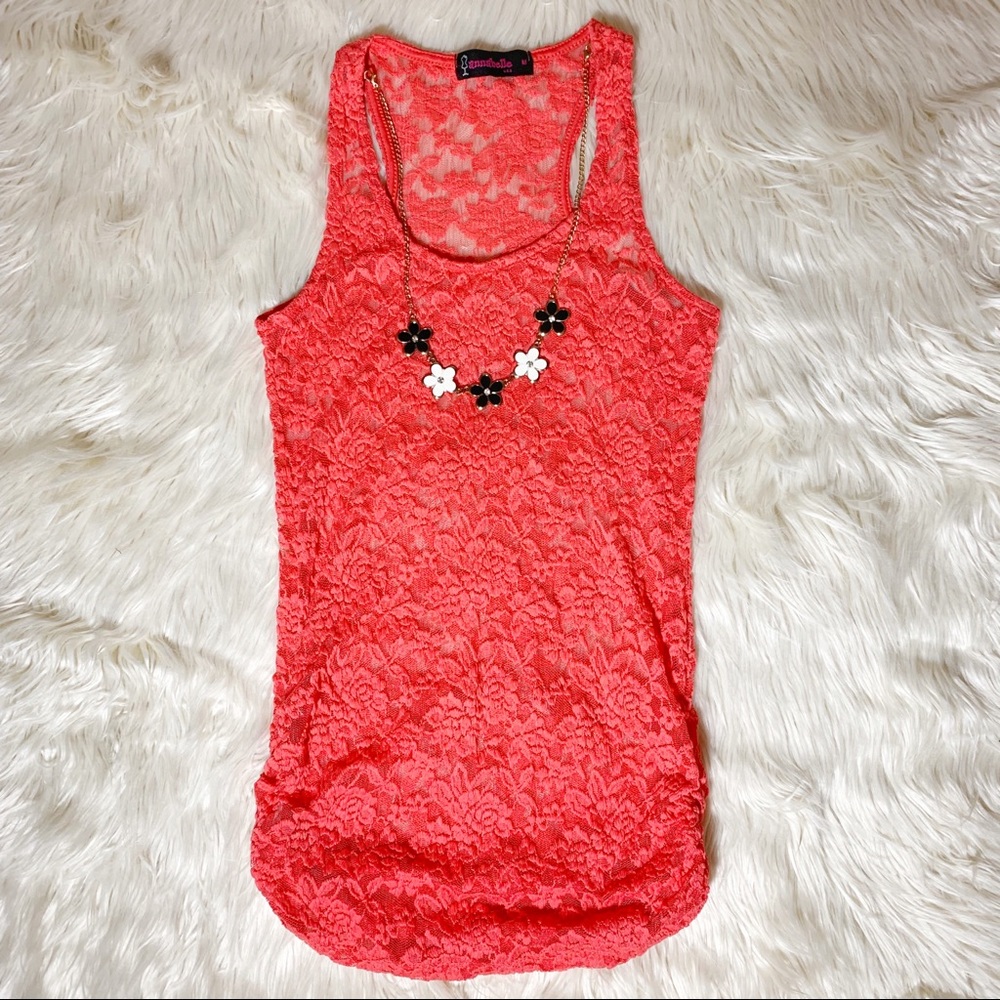 NWOT Coral Lace Tank Top with Removable Necklace
